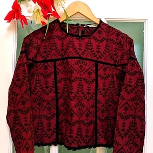 👑 Zara Burgundy Eyelet Blouse 👑